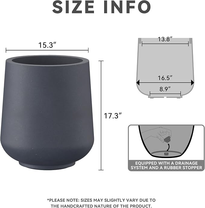 Kante Large Round Curved Charcoal Concrete Planter 16.5" Dia - Image 2