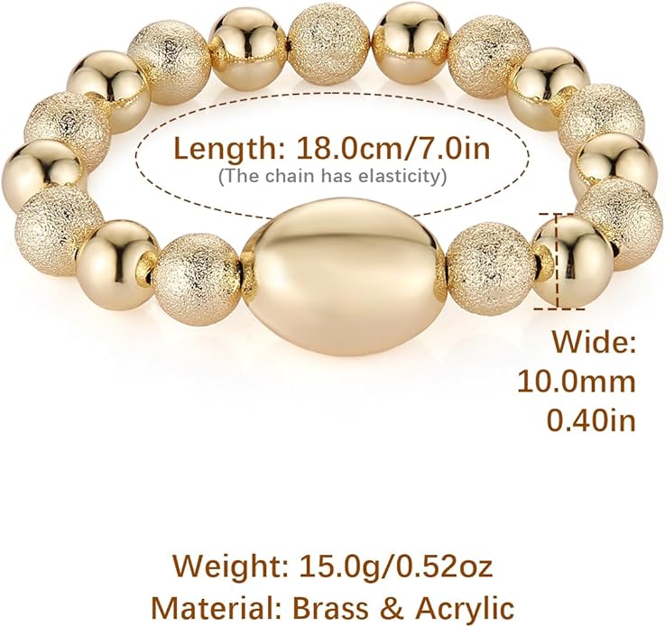 HZMAN Gold-Plated Brass Stretch Bracelet One-Size-Fits-All Wrist Bead Accents Beach & Daily Wear Lightweight & Hypoallergenic Jewelry Gift for Women