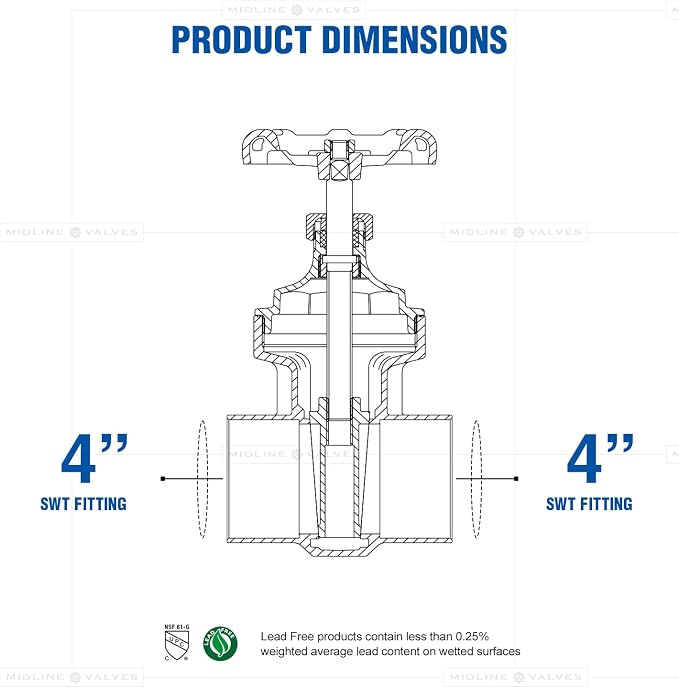 Midline Valve 427D226 Gate Valve, Lead-Free 4 in. Sweat Connection, Cast Brass - Image 3