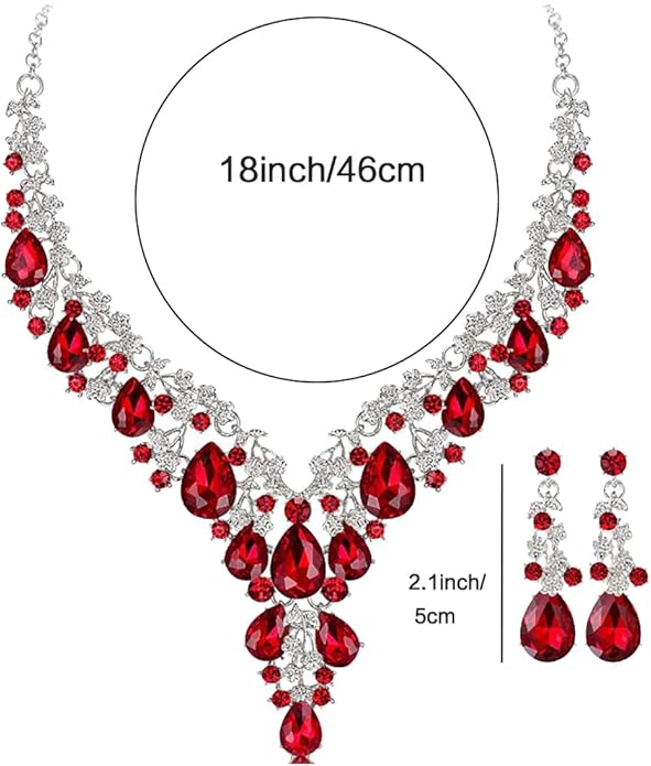 Bridal Bridesmaid Austrian Crystal Jewelry Set, Floarl rhinestone Statement Neckace Teardrop Necklace Drop Dangle Earrings Set