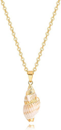 Natural Seashell Shell Scallop Pendant Choker Necklace Adjustable 18K Gold Plated Cable Chain Handmade Jewelry for Women Girls