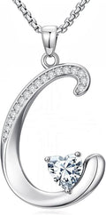 Valentines Day Gifts for Women Alphabet A to Z Initial Birthstone Pendant Necklaces for Women - 18k White Gold Plated Personalized Name Jewelry Valentine Mothers Day Birthday Gifts for Women Her Girlfriend