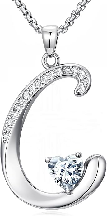 Valentines Day Gifts for Women Alphabet A to Z Initial Birthstone Pendant Necklaces for Women - 18k White Gold Plated Personalized Name Jewelry Valentine Mothers Day Birthday Gifts for Women Her Girlfriend