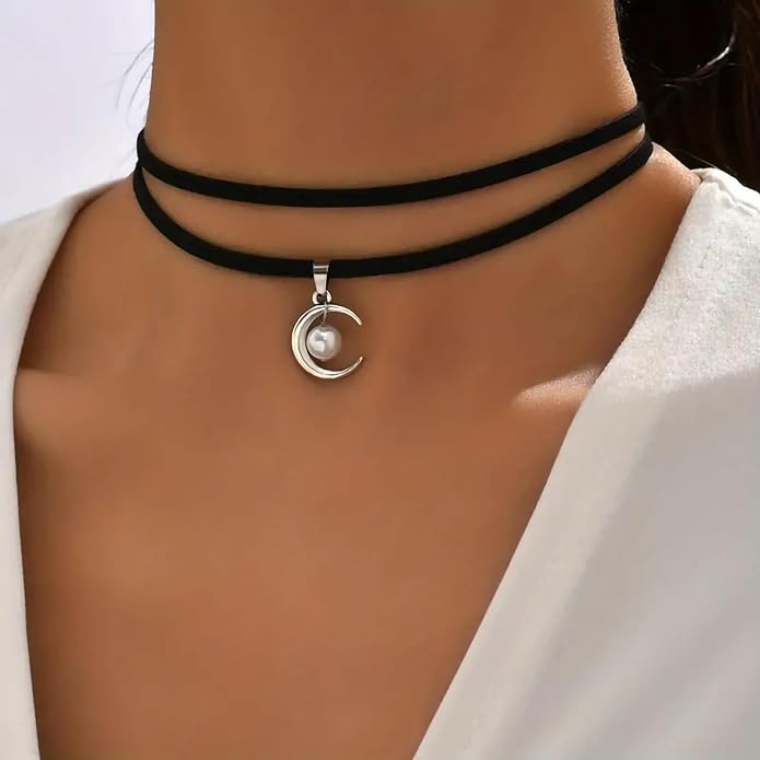 Fesciory Black Necklaces for Women, Adjustable Layered Velvet Leather Lace Collar Necklace, Goth Jewelry Gifts.