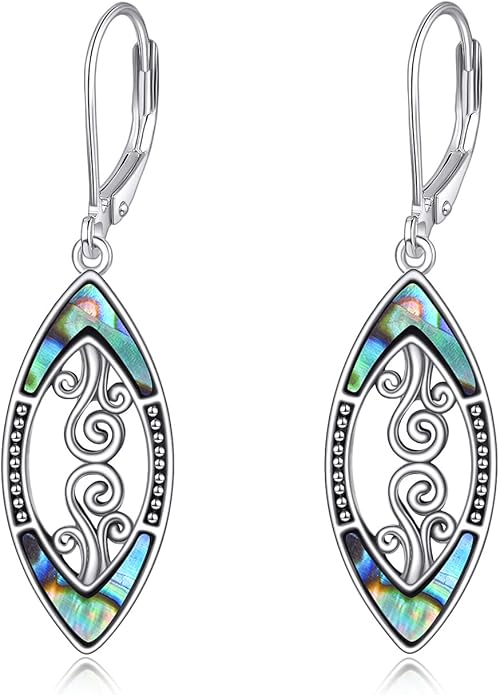 Abalone Shell Dangle Drop Earrings for Women 925 Sterling Silver Filigree Bohemian Earrings Jewelry Gift