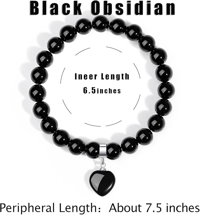 MAIBAOTA Healing Crystal Bracelet for Women, 8 mm Natural Gemstone Beaded Bracelet, Love Heart Bracelet Jewelry Gifts for Birthday Mothers Day Valentine's Day Anniversary