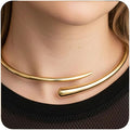 Bold Chunky Statement Choker Necklace for Women Gold and Silver Oversized Teardrop Open Cuff Collar Necklace Thick Torque Runway Style Fashion Jewelry