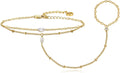 Cicy Bell Hand Chain 18k Gold Plated Bracelet for Women Trendy Teardrop Cubic Zirconia Adjustable Finger Ring Slave Dainty Bracelets Jewelry Gifts