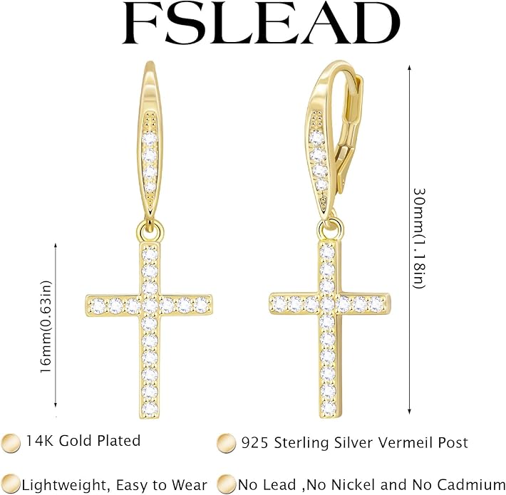 14K Gold Earring Cross Waterdrop Butterfly Heart Knot Earrings for Women Gold Silver Cross Leverback Drop Gold Silver Teardrop Hoop Dangle Earring White Gold Dangle Drop Earring