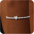 Valentines Day Gifts for Women Her - Dainty Beaded Heart Initial Bracelets Letter A-Z Charm Stretch Bead Ball Bracelet Trendy Jewelry Gifts