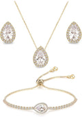 UDYLGOON Imitation Cubic Zironia Diamond Teardrop Earrings Necklace Bracelet Jewelry Set For Bride Bridesmaids Bridal Wedding Party Prom Jewelry Gift