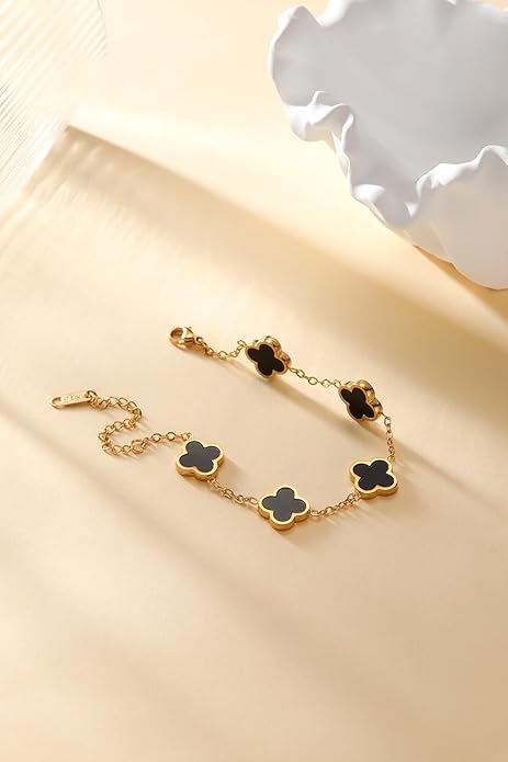 Gold Bracelets for Women‌,Four Leaf Clover Bracelet‌,Fashion Jewelry for Women,Gifts for Women,Lucky Bracelet for women,Double-sided Same Color,18K Gold-plated Titanium Steel