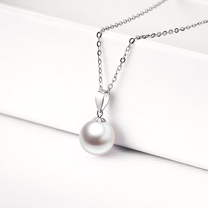 SISGEM 18k White Gold Pearl Pendant Necklaces with 14k Chain, 18k Gold Pearl Earrings Set for Women
