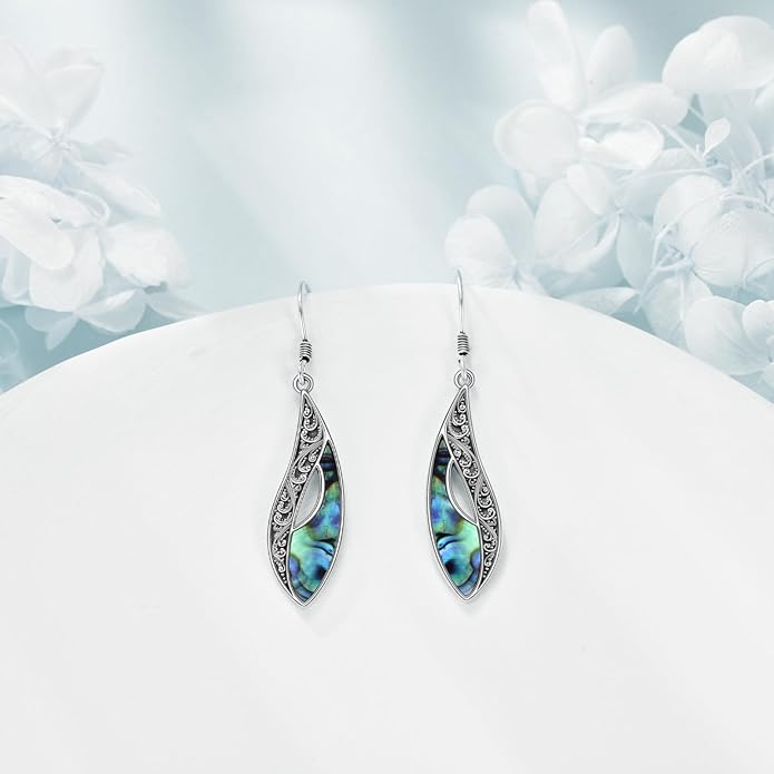 Abalone Shell Dangle Drop Earrings for Women 925 Sterling Silver Filigree Bohemian Earrings Jewelry Gift