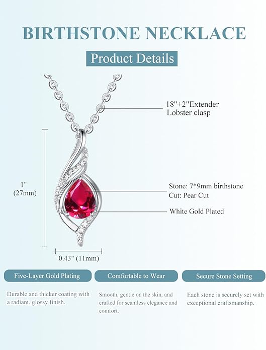 Birthstone Necklaces for Women Infinity Pendant S925 Sterling Silver Teardrop Pendant Necklace Anniversary Birthday Gifts for Women Wife Christmas Gifts for Her Mom Lady