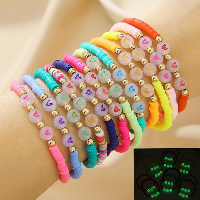 Friendship Bracelets Boho Stackable Bracelets for Women Surfer Heishi Clay Bead Bracelets Stretch Preppy Bracelets Colorful Boho Bracelets for Women