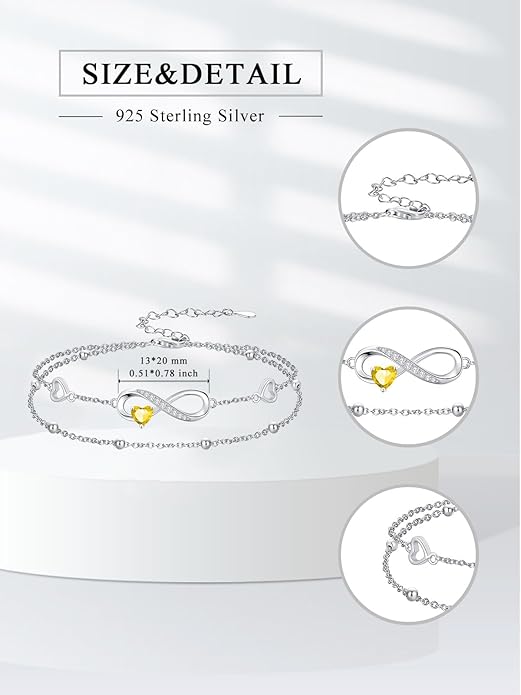 Dorunmo Infinity Heart Anklet Bracelet for Women 925 Sterling Silver Adjustable Infinity Birthstone Bracelet Friendship Jewelry Gifts for Women Birthday Christmas