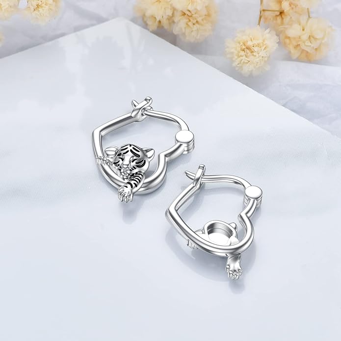 Hypoallergenic Earrings Rabbit Tiger Teddy Koala Puppy Panther Peacock Earrings Sterling Silver Animal Hug Hoop Earrings Jewelry Mothers Day Graduation Birthday Gifts for Women