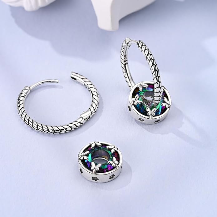 LAZA 925 Sterling Silver Hoop Earrings for Women, Hypoallergenic Huggie Butterfly Dangle Drop Earrings Colorful Flower Earrings Jewelry Gifts