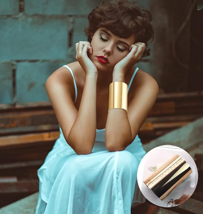 FIRAZIO 2-8 Pcs Cuff Bangle Bracelet for Women Open Wide Wire Bracelets Golden Wrist Cuff Wrap Bracelet Adjustable