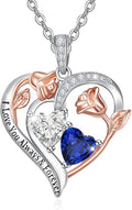 Valentine's Day Gifts for Wife 925 Sterling Silver Double Birthstone Pendant Necklaces I Love You for Always and Forever Necklace Anniversary Birthday Gifts for Wife Girlfriend Mom Her