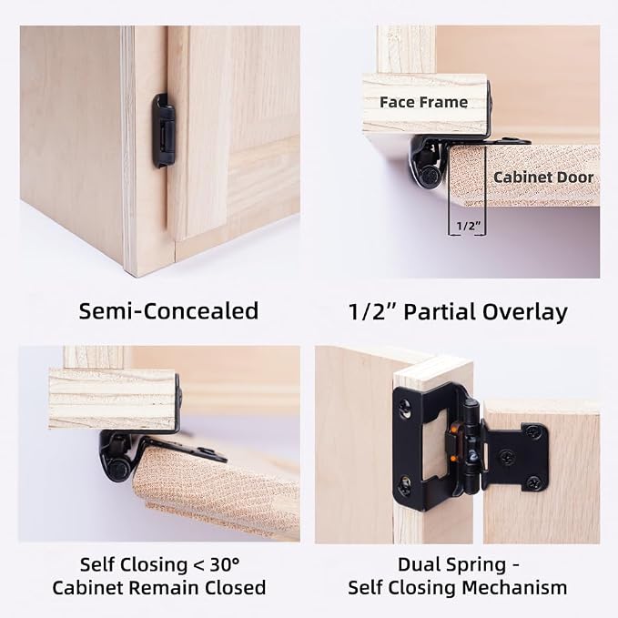 60 Pack 1/2" Overlay Black Cabinet Hinges - Image 5