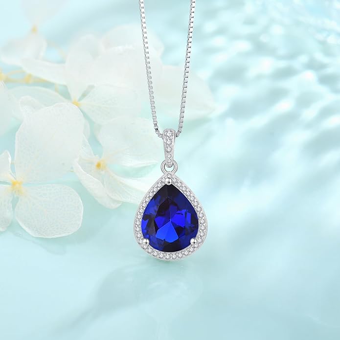 FJ Teardrop Pendant Necklace 925 Sterling Silver Birthstone Jewelry Gifts for Women