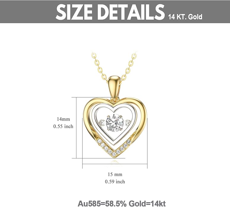 14k Gold Created Moissanite Heart Pendant Necklace for Women, Real Gold Anniversary Jewelry for Wife, Gifts for Her, 16-18 Inch