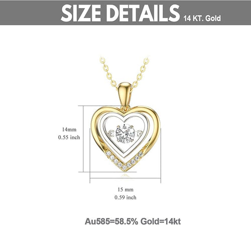14k Gold Created Moissanite Heart Pendant Necklace for Women, Real Gold Anniversary Jewelry for Wife, Gifts for Her, 16-18 Inch