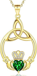 Gift Birthstone Necklaces for Women 925 Sterling Silver Irish Claddagh Necklace for Women Heart Birthstone Pendant Necklace Anniversary Birthday Gifts for Wife Lady Cable Chain 18"+2"
