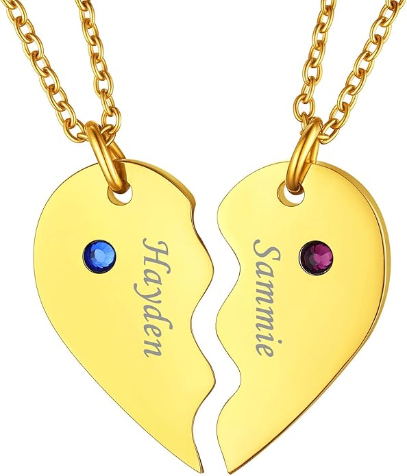 FindChic Personalized Matching BFF Necklace for 2/3/4/5/6 Puzzle Name Heart Pendant Stainless Steel Couple Necklace Set Customized Necklaces for Teen Girls