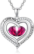 Valentine's Day Gifts for Wife 925 Sterling Silver Double Birthstone Pendant Necklaces I Love You for Always and Forever Necklace Anniversary Birthday Gifts for Wife Girlfriend Mom Her