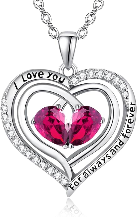 Valentine's Day Gifts for Wife 925 Sterling Silver Double Birthstone Pendant Necklaces I Love You for Always and Forever Necklace Anniversary Birthday Gifts for Wife Girlfriend Mom Her