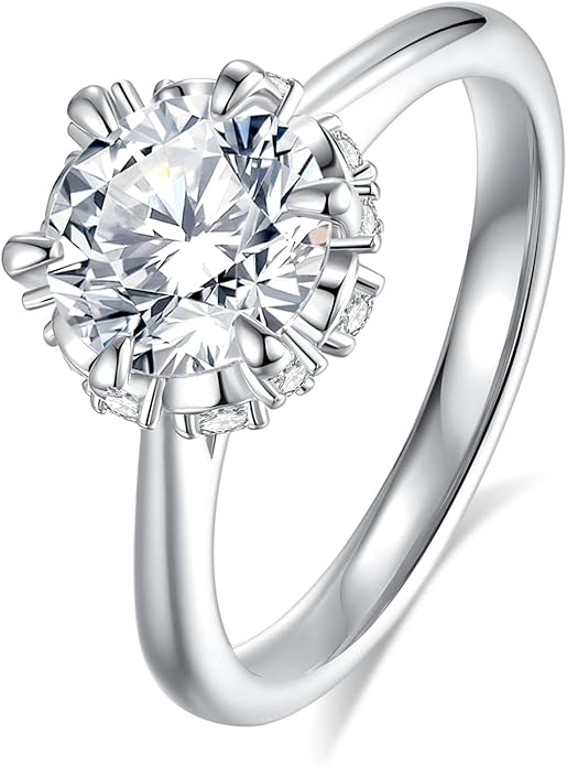 Moissanite Engagement Rings for Women,D Color VVS1 Round Cut Moissanite Ring 925 Sterling Silver Promise Rings for Her