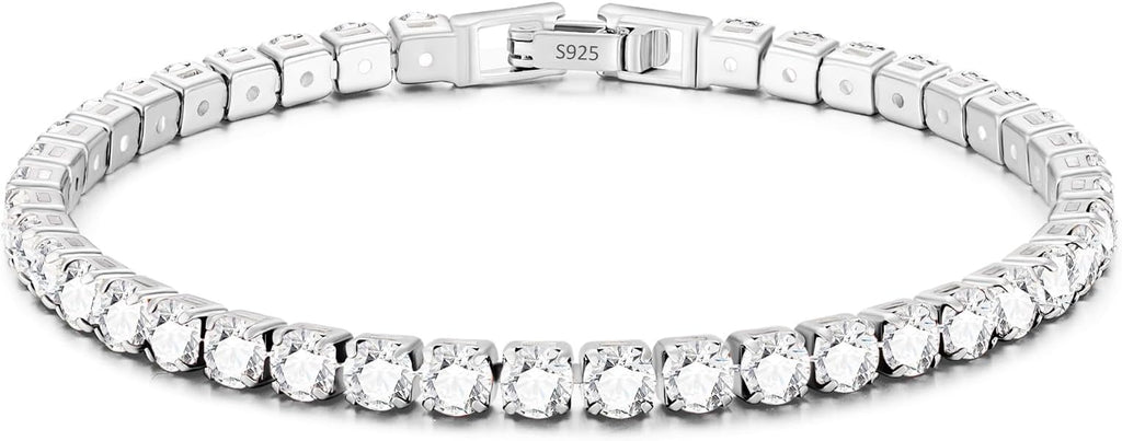 3mm/4mm Cubic Zirconia Classic Tennis Bracelet 14K Gold Plated/Silver Bracelets for Women Size 6.5-7.5 Inch