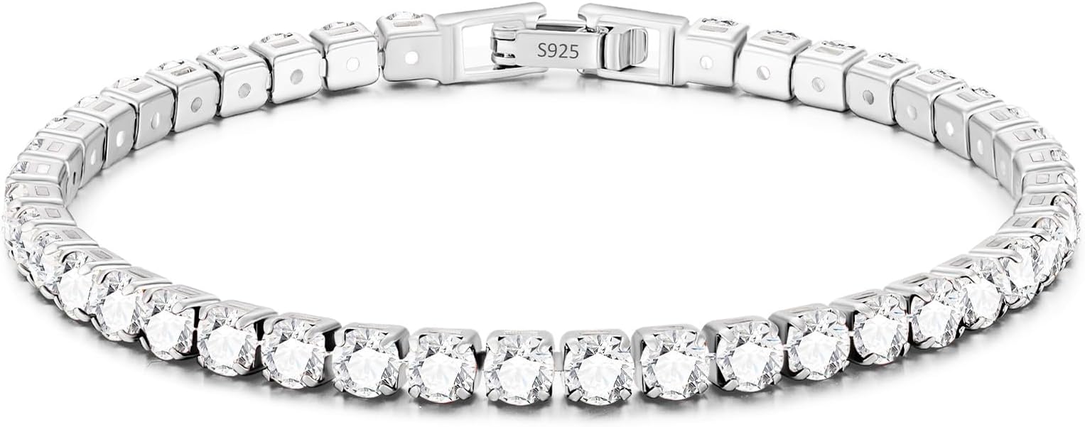 3mm/4mm Cubic Zirconia Classic Tennis Bracelet 14K Gold Plated/Silver Bracelets for Women Size 6.5-7.5 Inch