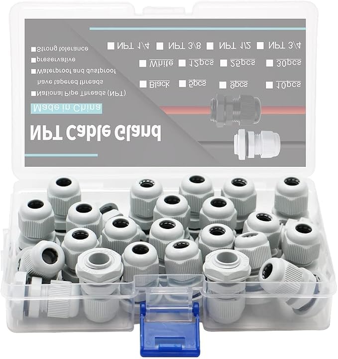 25-Pack 1/4" NPT Cable Glands, IP68 Waterproof Nylon PA66 Strain Relief Cord - Image 4