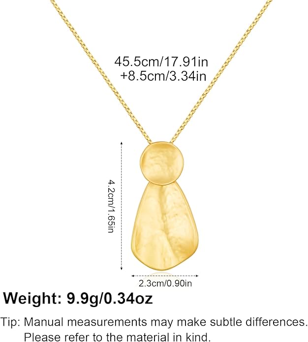 YUJIE Hammered Geometric Necklace Gold Plated Round & Teardrop Pendant Adjustable Chain Chic Elegant Jewelry