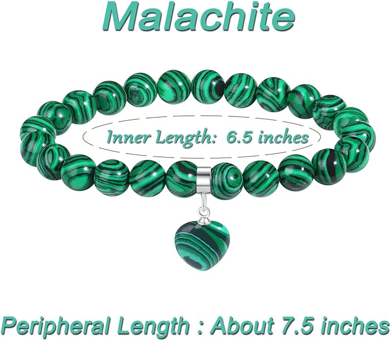 MAIBAOTA Healing Crystal Bracelet for Women, 8 mm Natural Gemstone Beaded Bracelet, Love Heart Bracelet Jewelry Gifts for Birthday Mothers Day Valentine's Day Anniversary