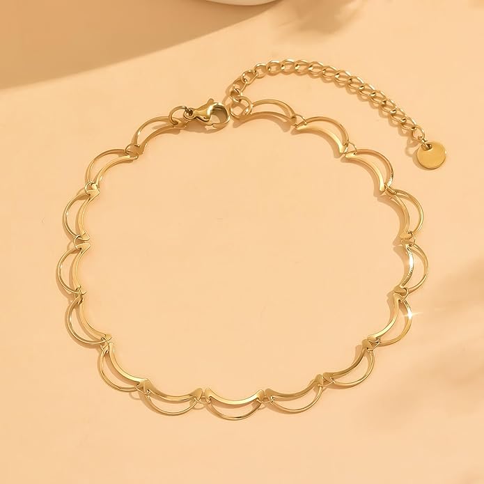 Anklets for Women Dainty CZ Ankle Bracelet 18K Gold Plated Waterproof Boho Dot Star Moon Daisy Ocean Beaded Anklet Trendy Foot Jewelry