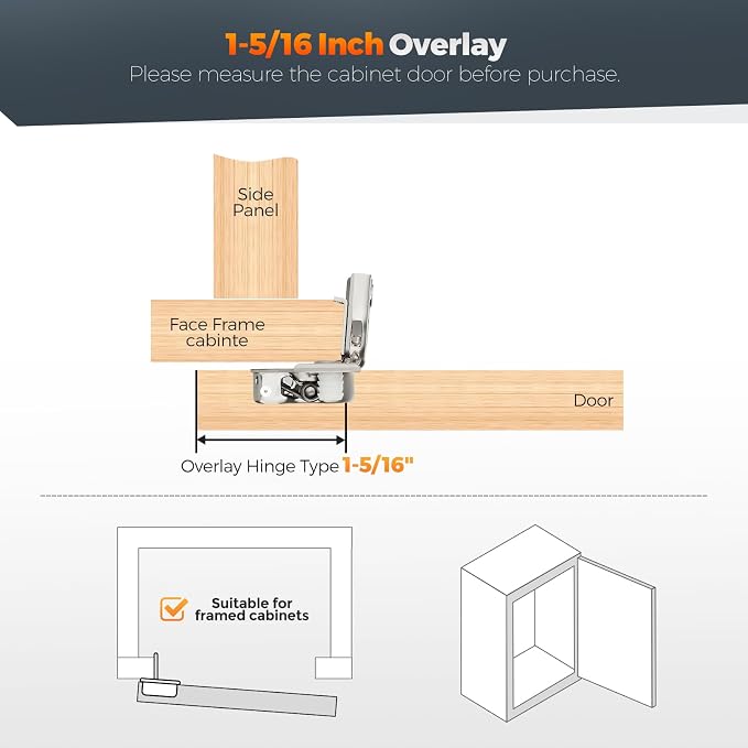Satin Nickel Cabinet Hinges 1-1/2 Inch Overlay 2 Pack | Stainless Steel Build - Image 5