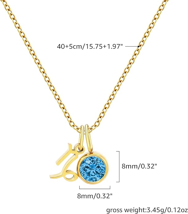 MISS RIGHT Initial Birthstone Necklace for Women - Personalized Gifts Birthday Gifts for Women Stainless Steel 18K Gold Plated Dainty Gold Zodiac Sign 12 Constellation Horoscope Necklace Jewelry