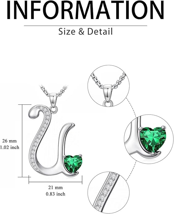 Valentines Day Gifts for Women Alphabet A to Z Initial Birthstone Pendant Necklaces for Women - 18k White Gold Plated Personalized Name Jewelry Valentine Mothers Day Birthday Gifts for Women Her Girlfriend