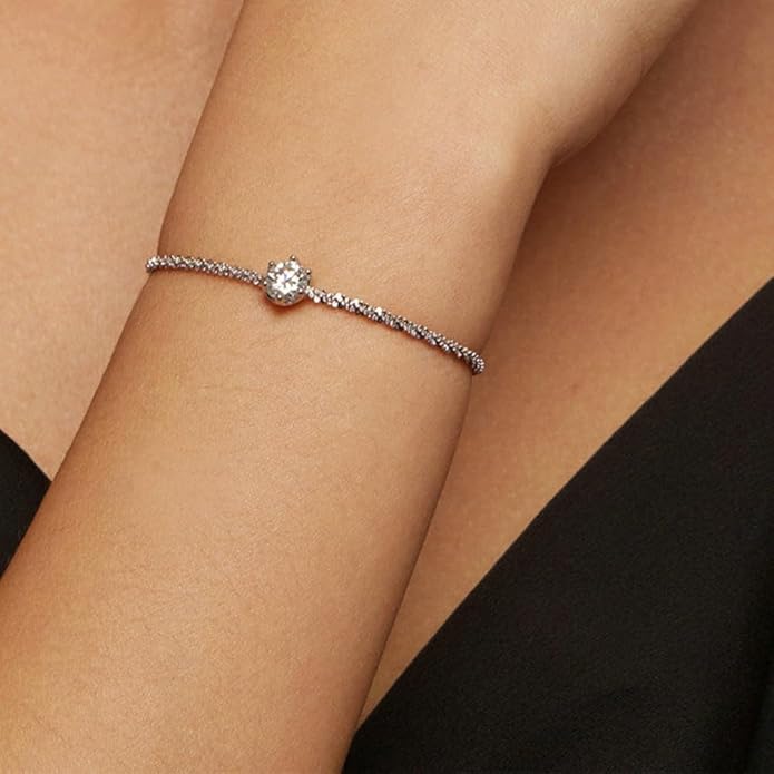 14K White Gold Over S925 Sterling Silver Princess/Round Cut D-color VVS1 Diamond Bracelet, Adjustable Chain with 0.7ct/0.5ct/1ct Diamond, Ideal Surprise for Trendy Women