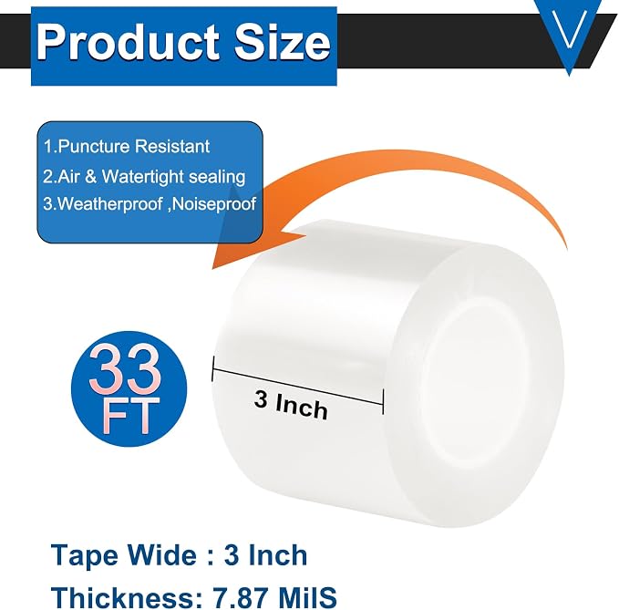 Window Weather Sealing Tape 3 Inch x 33 FT x 0.3 Mils Weather Stripping - Image 2
