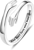 Yesteel S925 Sterling Silver Hug Ring for Women Teen Girls, Adjustable Ring Jewelry Mothers Day Birthday Gifts for Daughters Mom Sister Wife Friends Grandma