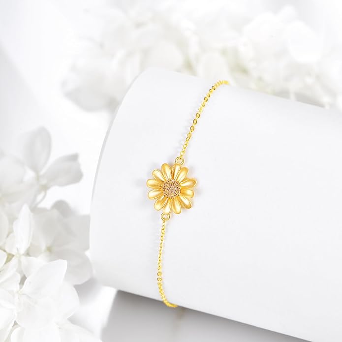 KECHO 14k Yellow Gold Butterfly/Dragonfly/Frog/Sunflower/Daisy/Tree of life/Moon/Clover Bracelet Anklet for Women