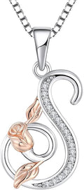 STARCHENIE Initial Necklace for Women Sterling Silver Letters 26 Alphabet Pendant Rose Flower Jewelry Gifts for Family Sisters Friend