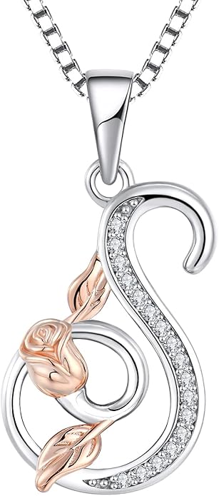 STARCHENIE Initial Necklace for Women Sterling Silver Letters 26 Alphabet Pendant Rose Flower Jewelry Gifts for Family Sisters Friend