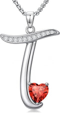 Valentines Day Gifts for Women Alphabet A to Z Initial Birthstone Pendant Necklaces for Women - 18k White Gold Plated Personalized Name Jewelry Valentine Mothers Day Birthday Gifts for Women Her Girlfriend